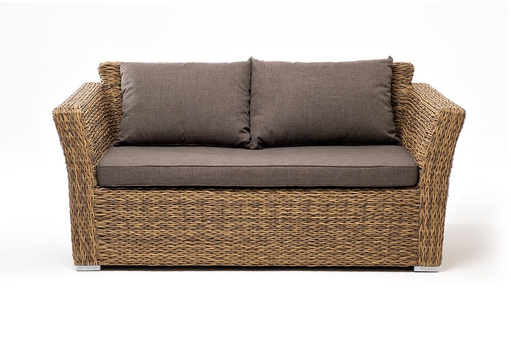 "Капучино" диван из искусственного ротанга (гиацинт) двухместный, цвет соломенный