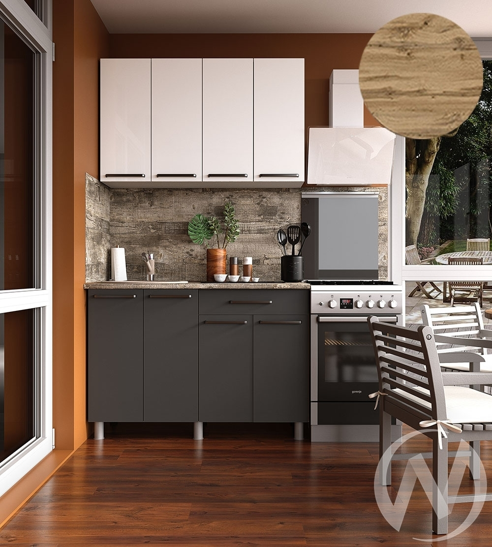Кухня Ребекка 1.2м (корпус белый/белый; графит) 26мм дуб вотан