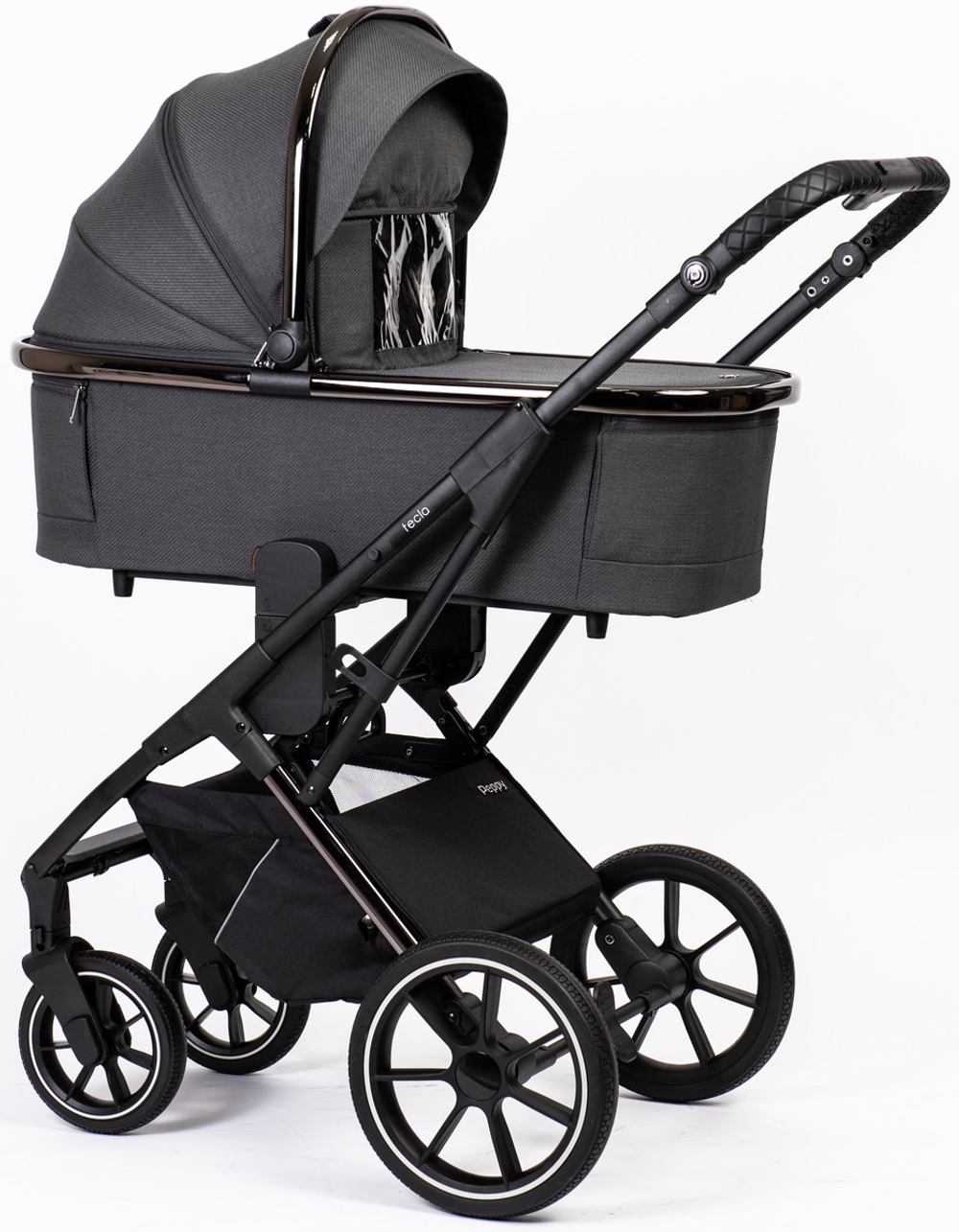 Детская коляска Peppy Tecla 3 в 1 с автокреслом Rise Milk Shadow Antrazit Chrome Edition (Графитовый)