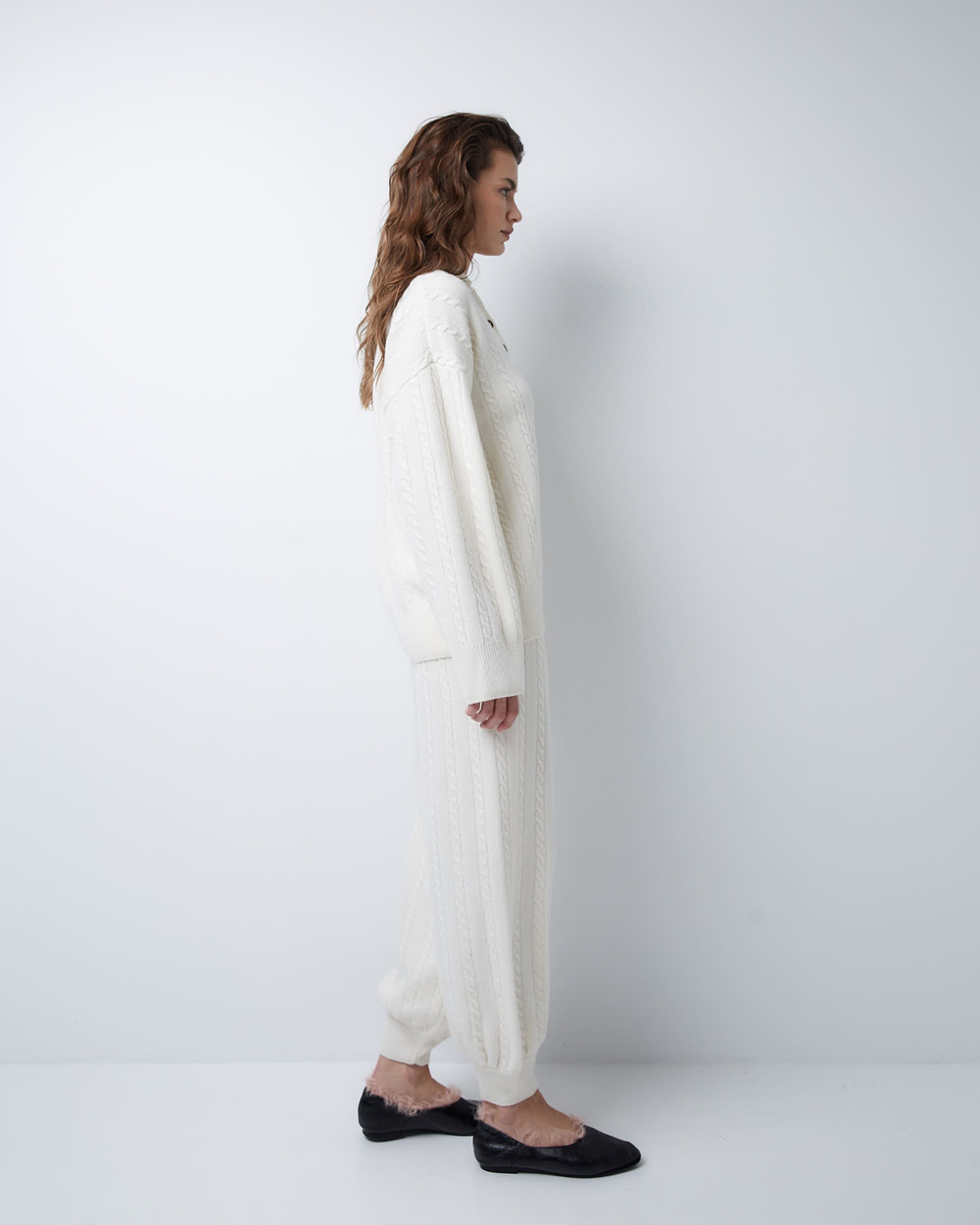 Поло объемного кроя из смесового кашемира молочный