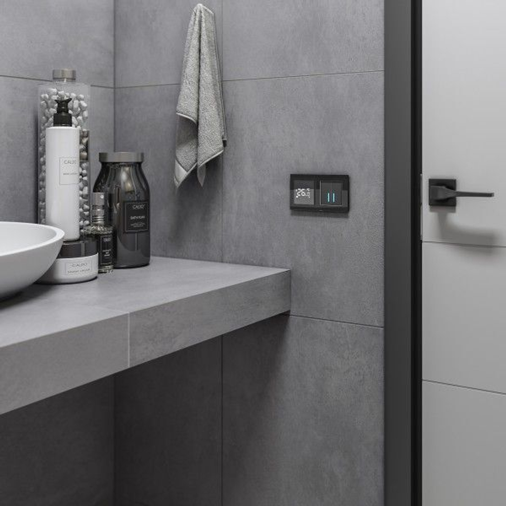 Сенсорный выключатель двухклавишный с подсветкой 1000 Вт (черный)