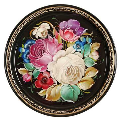 Жостовский поднос декоративный, размер 22 см (A5), металлический