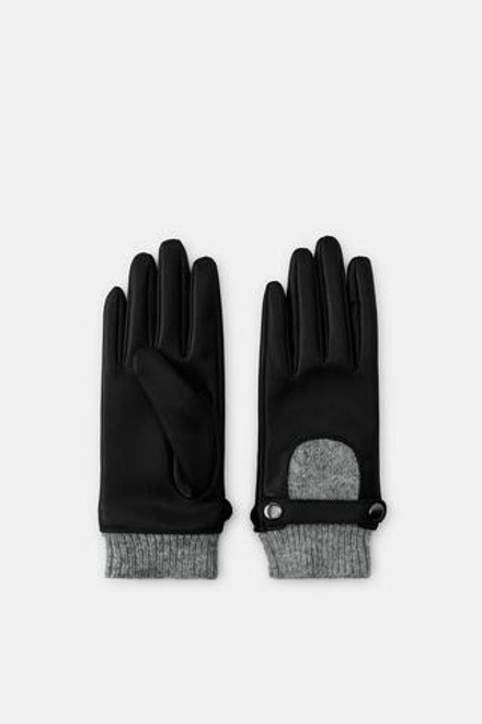 ZARA ПЕРЧАТКИ ИЗ ИСКУССТВЕННОЙ КОЖИ И ШЕРСТИ, ЧЕРНЫЙ