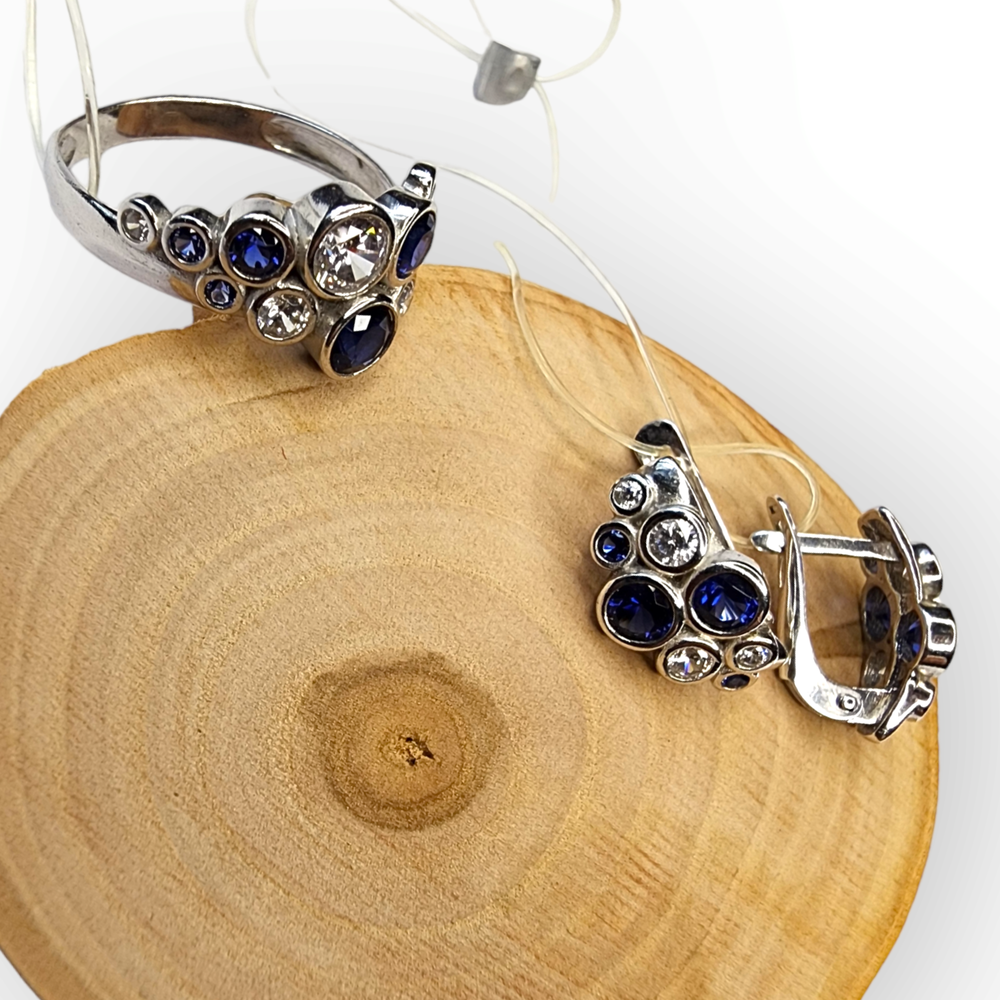 Комплект украшений серьги и кольцо 17,5 серебряные AQUAMARINE арт. 64267Б.5