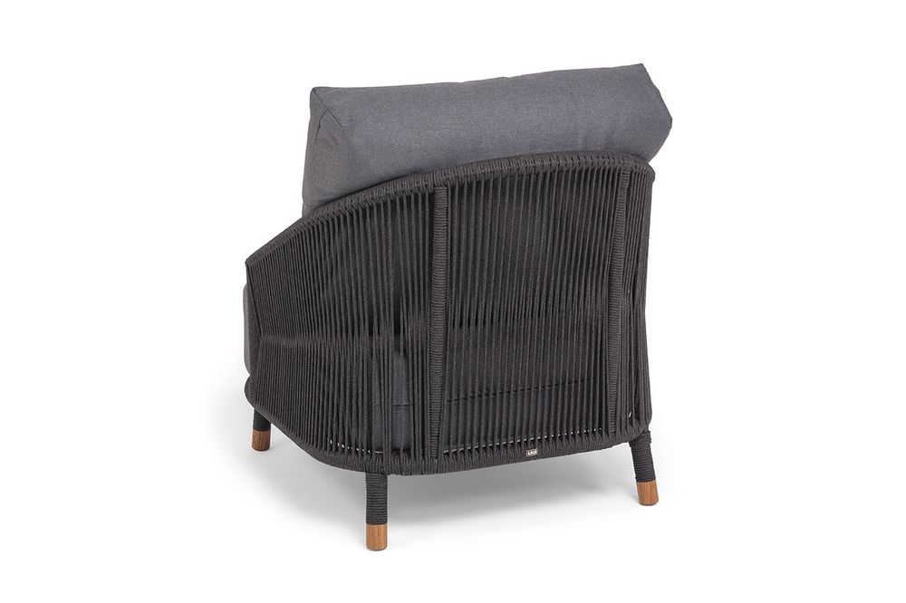 "Верона" кресло плетеное из роупа, каркас алюминий темно-серый (RAL7024) муар, роуп темно-серый круглый, ткань темно-серая 027 высота посадки 43,5 см