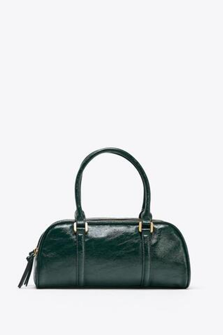 ZARA СУМКА-БОУЛИНГ С МОЛНИЯМИ, ЗЕЛЕНЫЙ