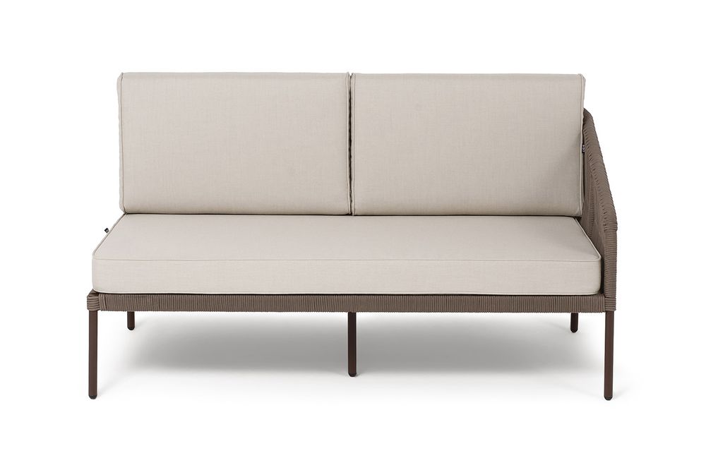 "Канны" левый модуль плетеный из роупа, каркас алюминий коричневый (RAL8016) муар, роуп коричневый круглый, ткань бежевая 035