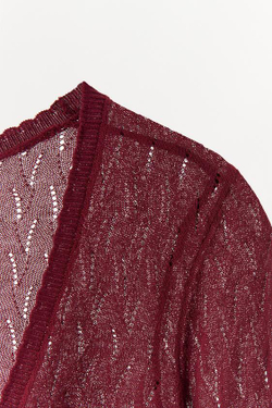 ZARA АЖУРНЫЙ ТРИКОТАЖНЫЙ КАРДИГАН, ГРАНАТОВЫЙ