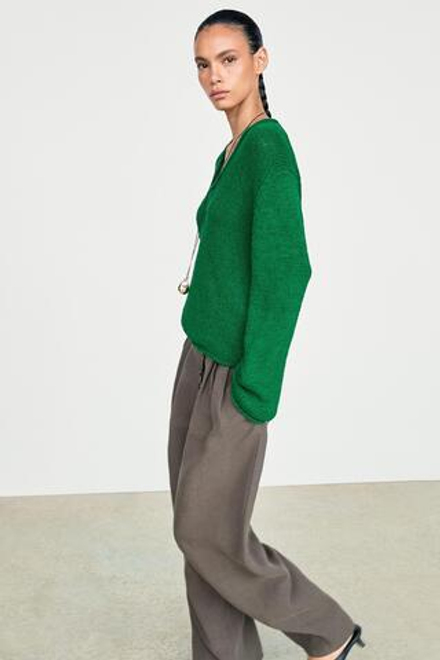 Massimo Dutti Свитер из хлопкового трикотажа, зеленый