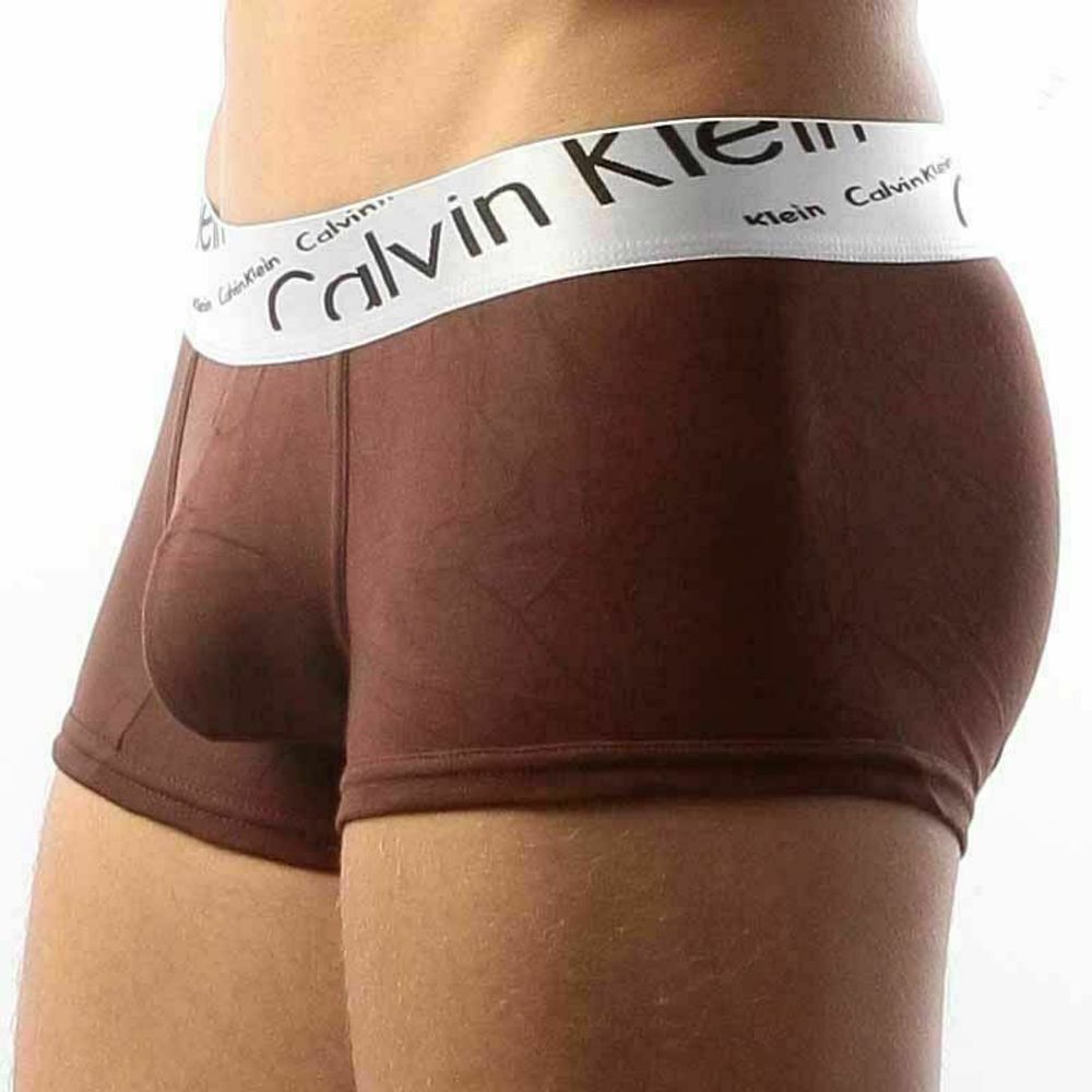 Мужские трусы хипсы коричневые с косой резинкой Calvin Klein Steel Boxer Italics Brown