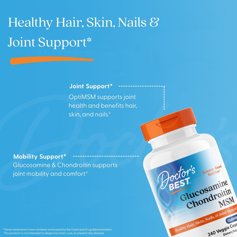 Doctor's Best, глюкозамин, хондроитин и МСМ с OptiMSM®, 240 растительных капсул