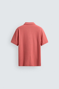 ZARA ПОЛО REGULAR FIT С РЕЛЬЕФНОЙ СТРУКТУРОЙ, КОРАЛЛОВЫЙ/КРАСНЫЙ