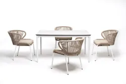 "Малага" обеденная группа на 4 персоны со стульями "Милан", каркас белый, роуп бежевый