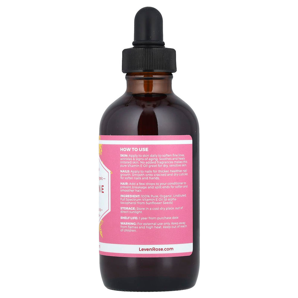 Leven Rose, 100% чистое органическое масло с витамином Е, 118 мл (4 жидк. Унции)