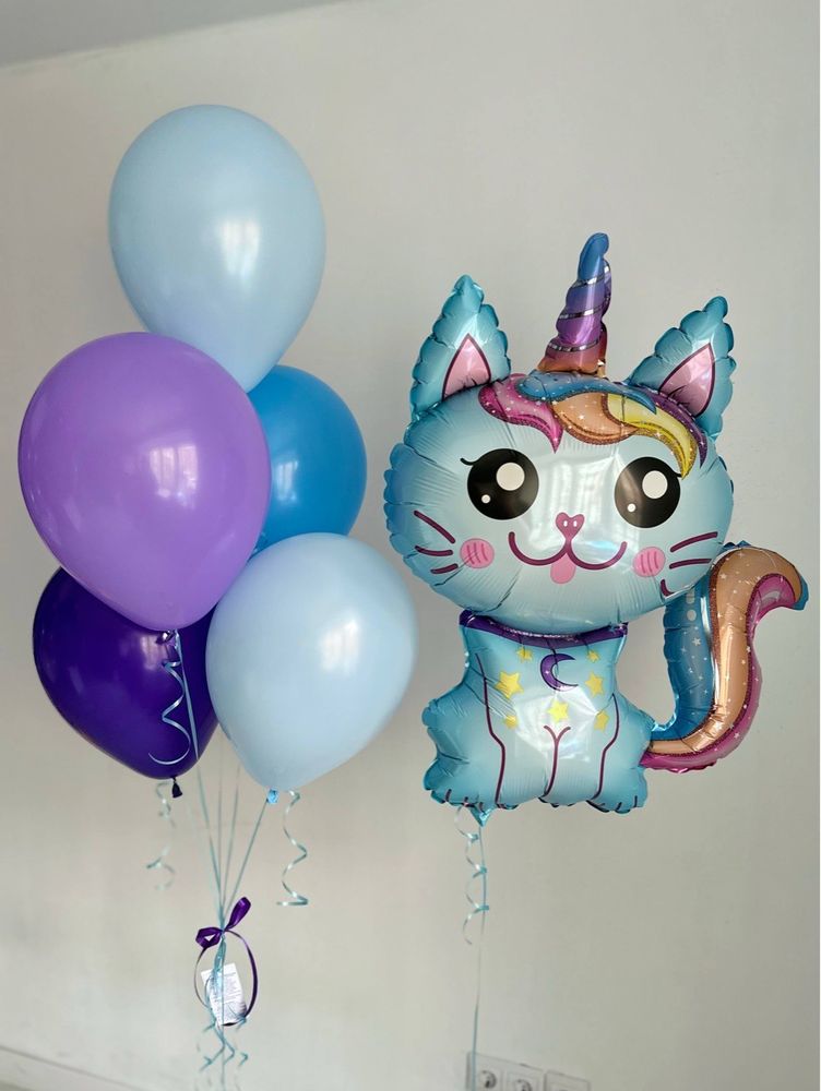 Воздушные гелиевые шарики с доставкой по Хабаровску Кошка-Единорог №5067
