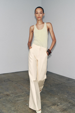 ZARA ХЛОПКОВЫЙ ТОП С ПУГОВИЦАМИ, СВЕТЛЫЙ ХАКИ