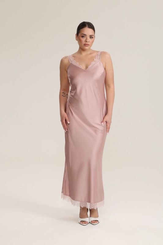 Платье-комбинация с кружевом, пудра