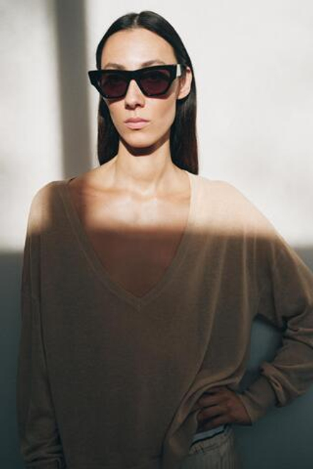 ZARA ДЖЕМПЕР ТОНКОЙ ВЯЗКИ С V-ОБРАЗНЫМ ВЫРЕЗОМ, ТЕЛЕСНО-РОЗОВЫЙ