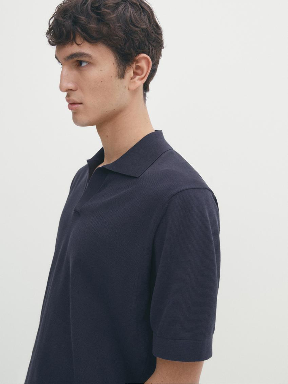 Massimo Dutti Трикотажная футболка-поло с короткими рукавами, синий