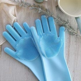Перчатки хозяйственные силиконовые, для мытья посуды Голубые