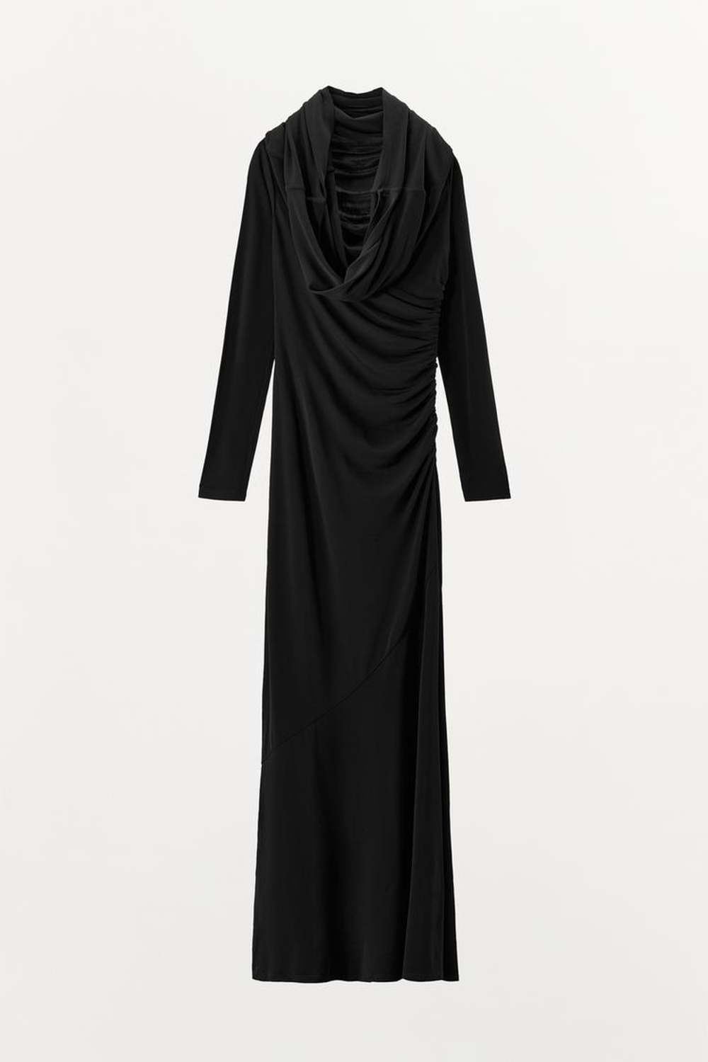 ZARA ПЛАТЬЕ ИЗ ВИСКОЗЫ С МНОГОФУНКЦИОНАЛЬНЫМ ВОРОТНИКОМ, ЧЕРНЫЙ