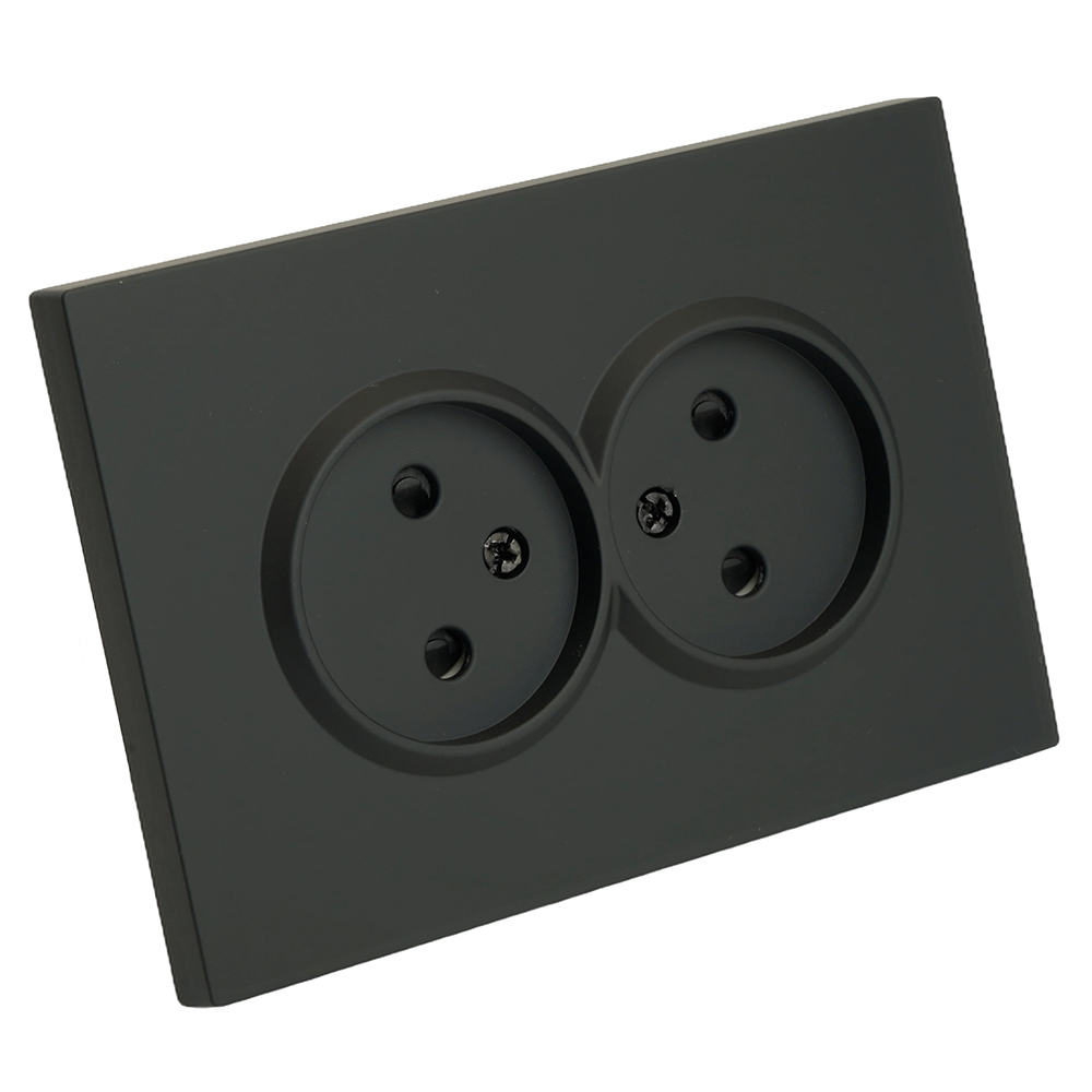 Розетка 2-местная с защитной шторкой, STEKKER, б/з, 250В, 16А, серия Эмили, RST16-5116-05, черный уголь, soft touch 49851