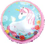 Шар (18''/46 см) Круг, Единорог на лугу, 1 шт.