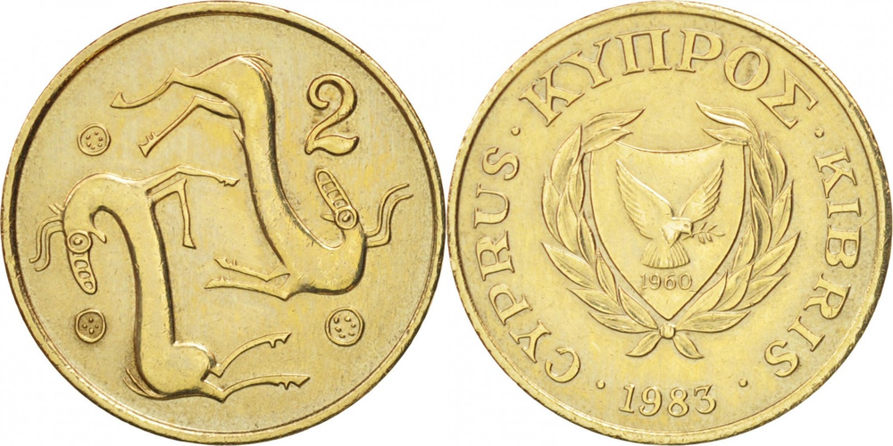 Кипр 2 цента, 1983 Коза XF