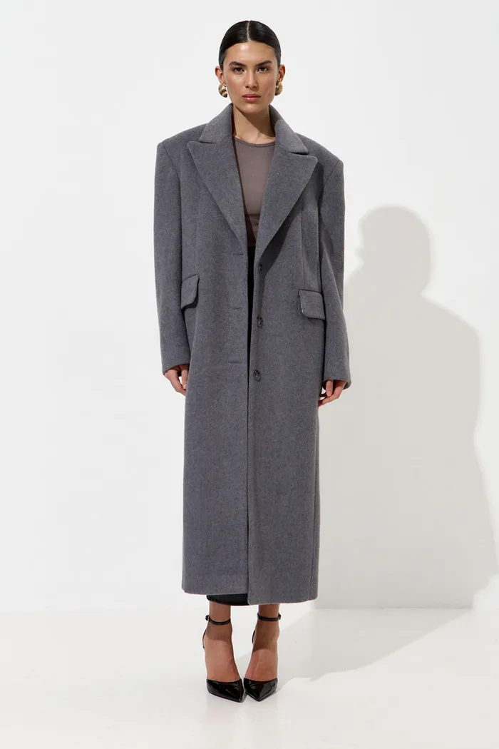 Пальто с шерстью прямого кроя серого цвета