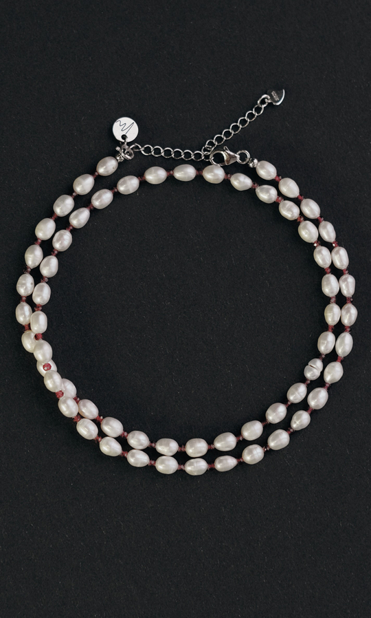 Чокер "Memo about Summer" из жемчуга рис с гранатом 33-38 см