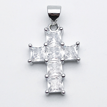 Подвеска Крест, цвет серебро (родий), фианиты, размер 20*14 мм + бейл 5 мм, цена за 1 шт