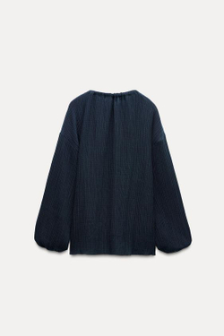 ZARA ТОП ИЗ РЕЛЬЕФНОЙ ТКАНИ С ЗАВЯЗКАМИ, ЗЕЛЕНОВАТО-СИНИЙ