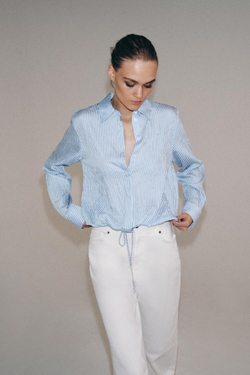 ZARA РУБАШКА В ПОЛОСКУ С ЗАВЯЗКАМИ — ZW COLLECTION, СИНИЙ/БЕЛЫЙ