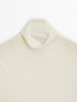 Massimo Dutti Кашемировый свитер с высоким воротником - Limited Edition, натуральный, кремовый