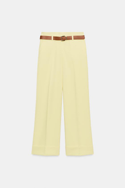 ZARA БРЮКИ С ОТВОРОТАМИ И РЕМНЕМ, СВЕТЛО-ЖЕЛТЫЙ