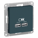 ATLASDESIGN USB РОЗЕТКА A+A, 5В/2,1 А, 2х5В/1,05 А, механизм, ИЗУМРУД ATN000833