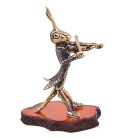 Народные промыслы AM-4158 Фигурка «Кузнечик Скрипач» (латунь, янтарь)