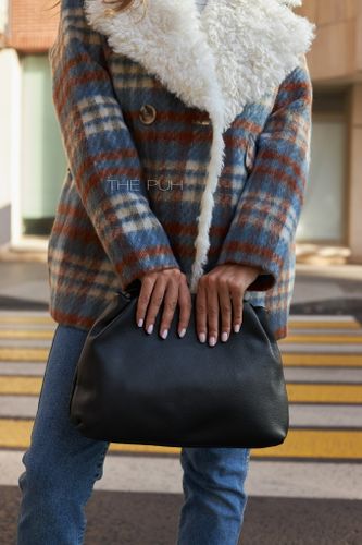 Двубортное укороченное пальто в синюю клетку