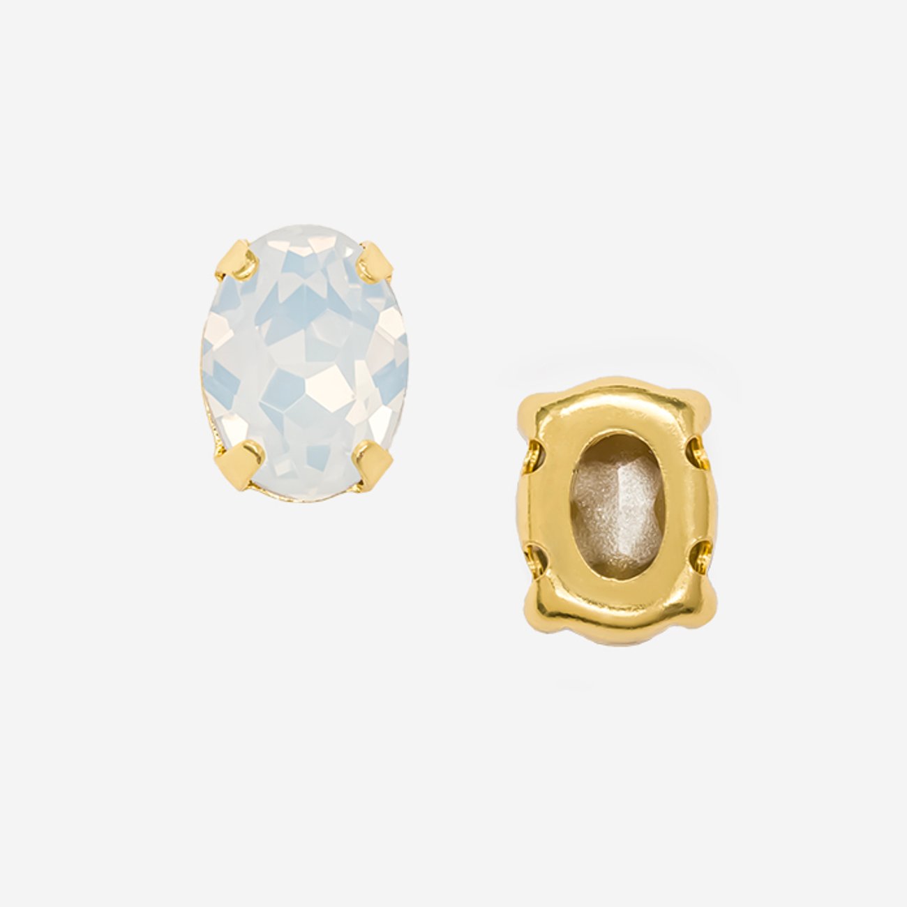 Кристалл Овал (Oval Fancy Stone) в цапах, оттенок "Белый Опал"/"White Opal", 8*6мм, позолота