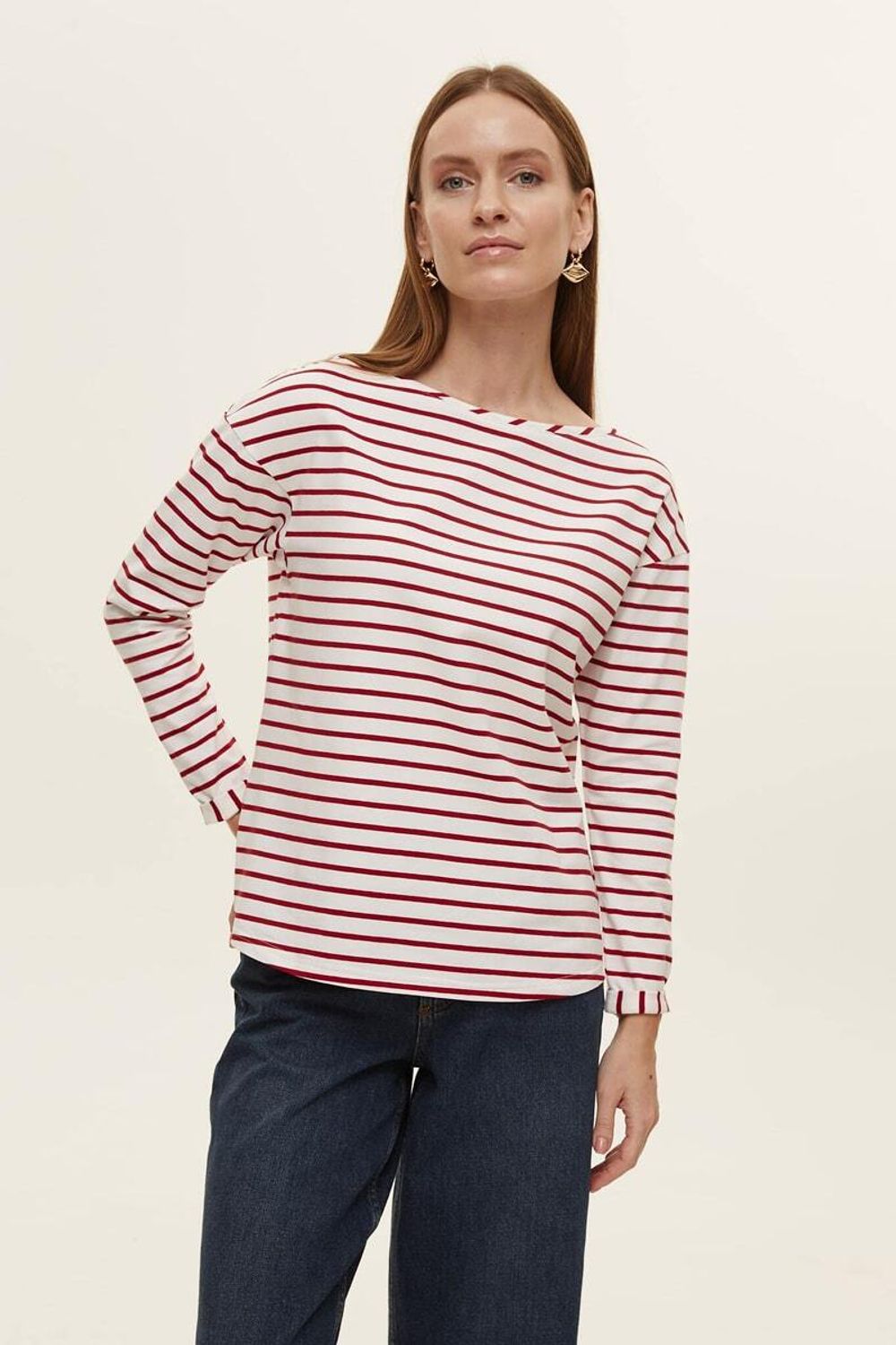 Тельняшка ЛОДОЧКА красная полоска (Размеры S,M)