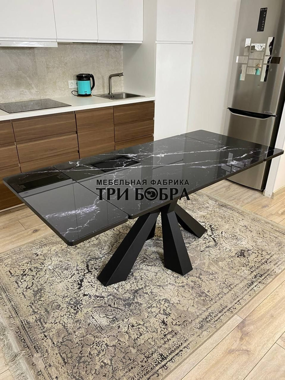 Кухонный раздвижной стол "Спайдер", чёрный мрамор