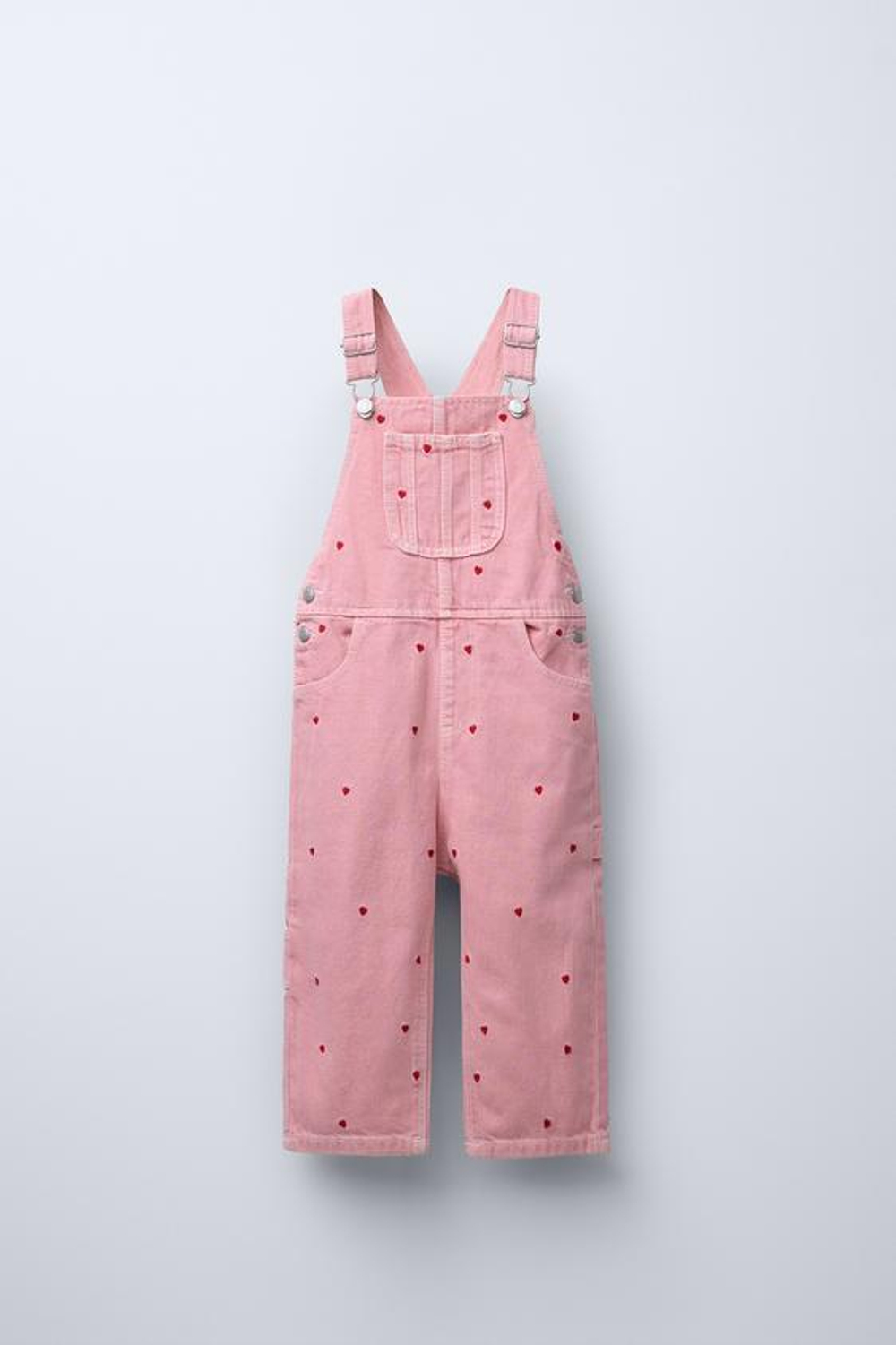 ZARA КОМБИНЕЗОН ИЗ ТВИЛА С ВЫШИВКОЙ «СЕРДЦА», РОЗОВЫЙ