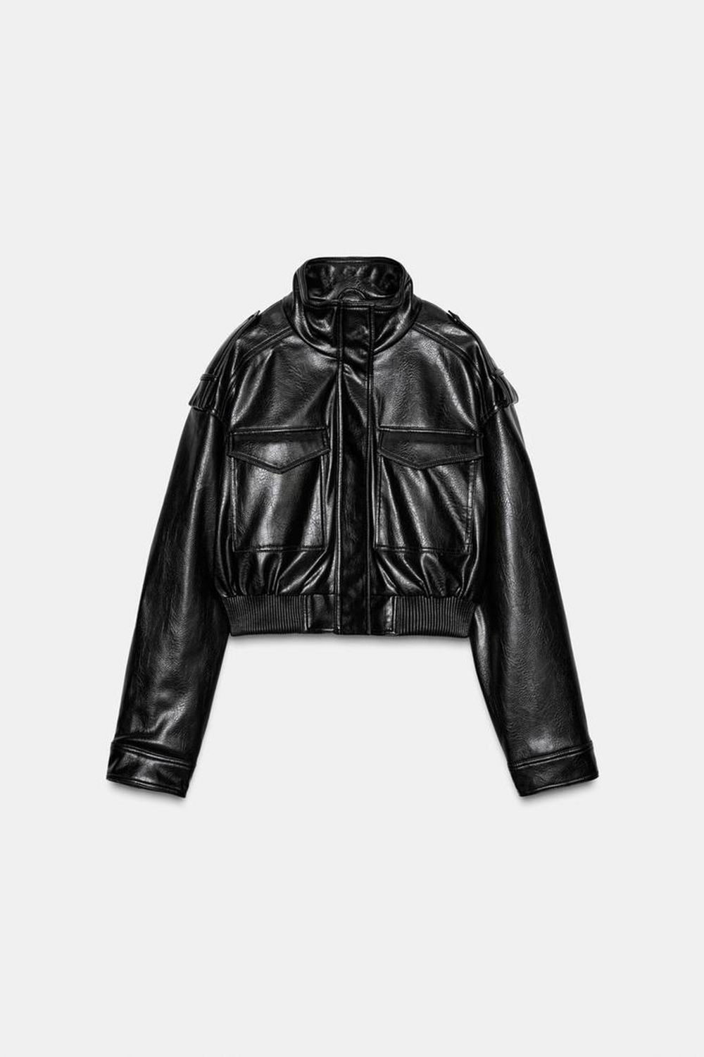 ZARA КУРТКА ИЗ ИСКУССТВЕННОЙ КОЖИ С ХЛЯСТИКАМИ, ЧЕРНЫЙ