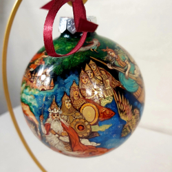 Шар новогодний с круговой росписью "А.С.Пушкин. Лукоморье" в коробке