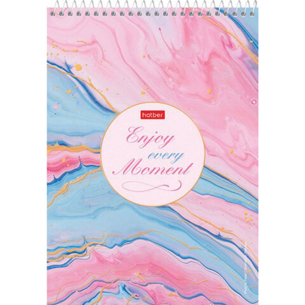 Блокнот А5 (146х210 мм) 60 л., спираль, твердый, клетка, УФ-лак, HATBER "Наслаждайся моментом", 60Б5В1сп