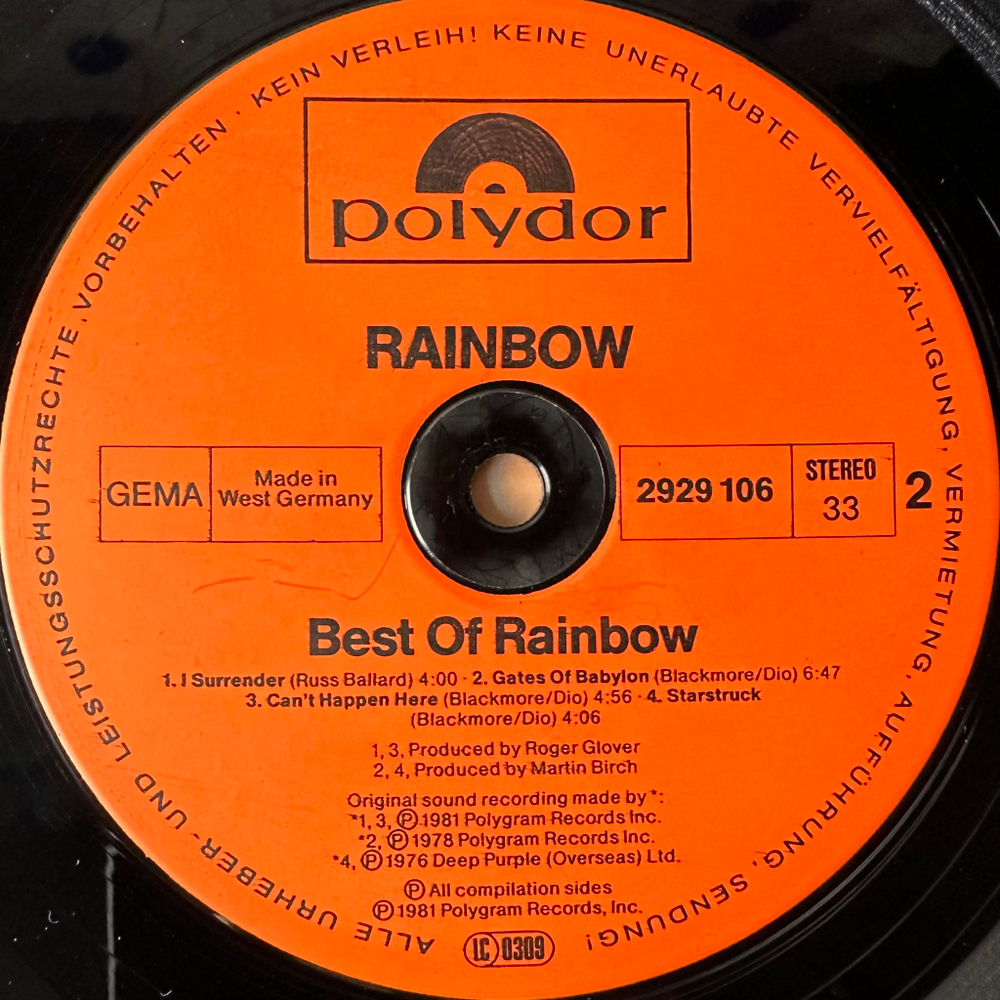 Rainbow ‎– The Best Of Rainbow 2LP (Германия 1981г.)