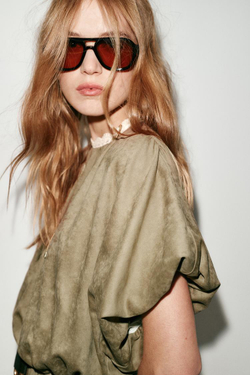 ZARA КОРОТКОЕ ПЛАТЬЕ ИЗ ИСКУССТВЕННОЙ ЗАМШИ, РЫЖЕВАТО-КОРИЧНЕВЫЙ