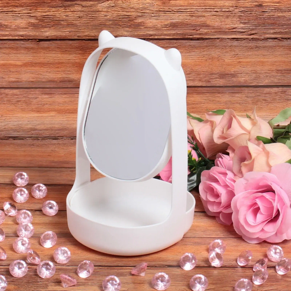 Зеркало настольное с отделением для мелочей «KiKi Touch», белый, 14,5*11см