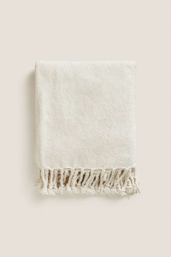 ZARA HOME ТОЛСТОЕ ОДЕЯЛО ИЗ СИНЕЛИ, ЭКРЮ