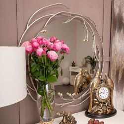 Настенное круглое зеркало Calipso (Калипсо) Айвори Мраморное золото